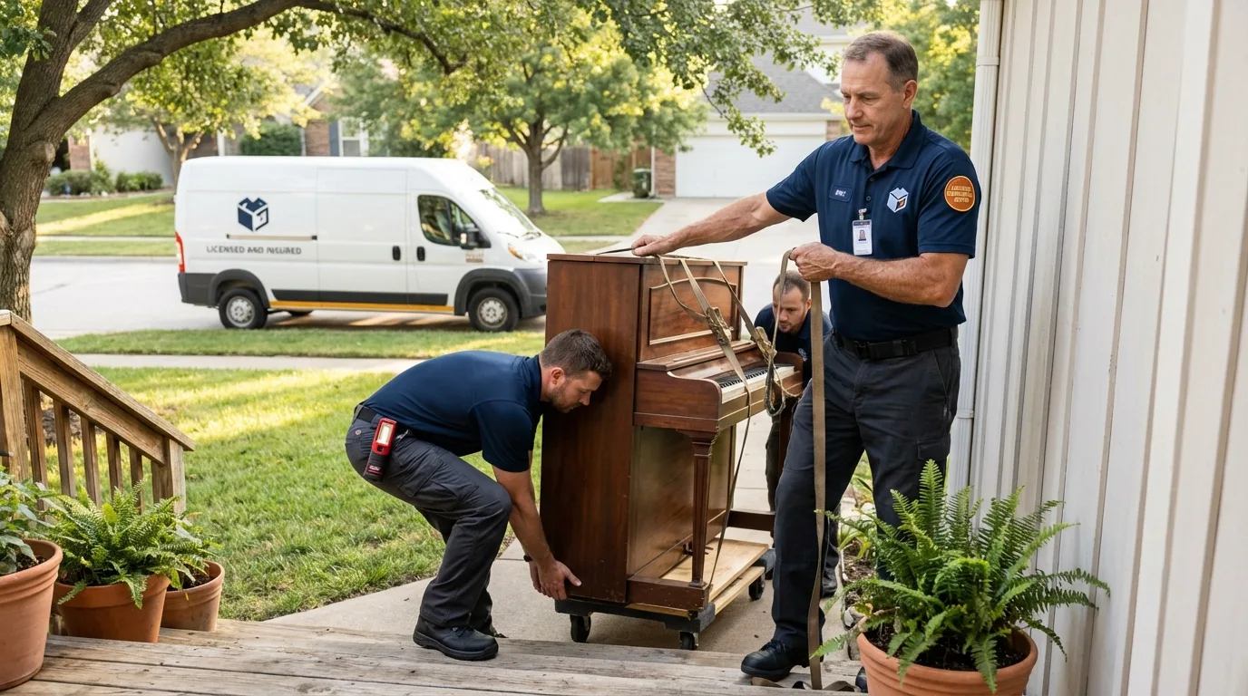 Licensed piano movers securing grand piano in Beaver, WV