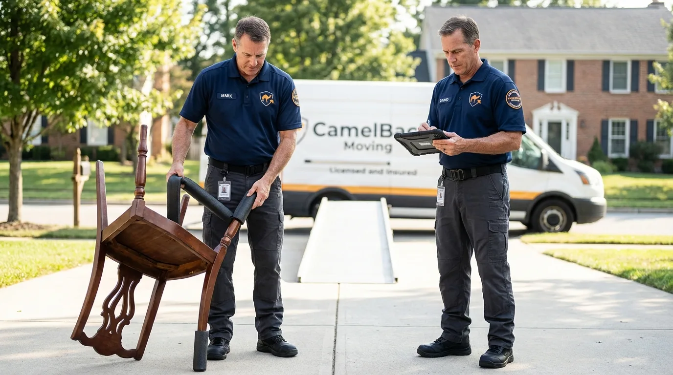 Movers inspecting furniture for damage prevention before loading in Beaver, WV