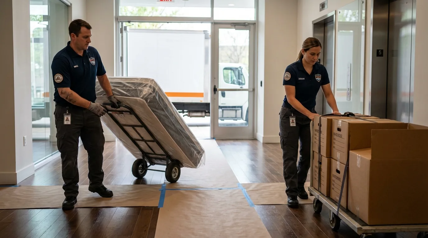 Professional apartment movers loading elevator in Beaver, WV